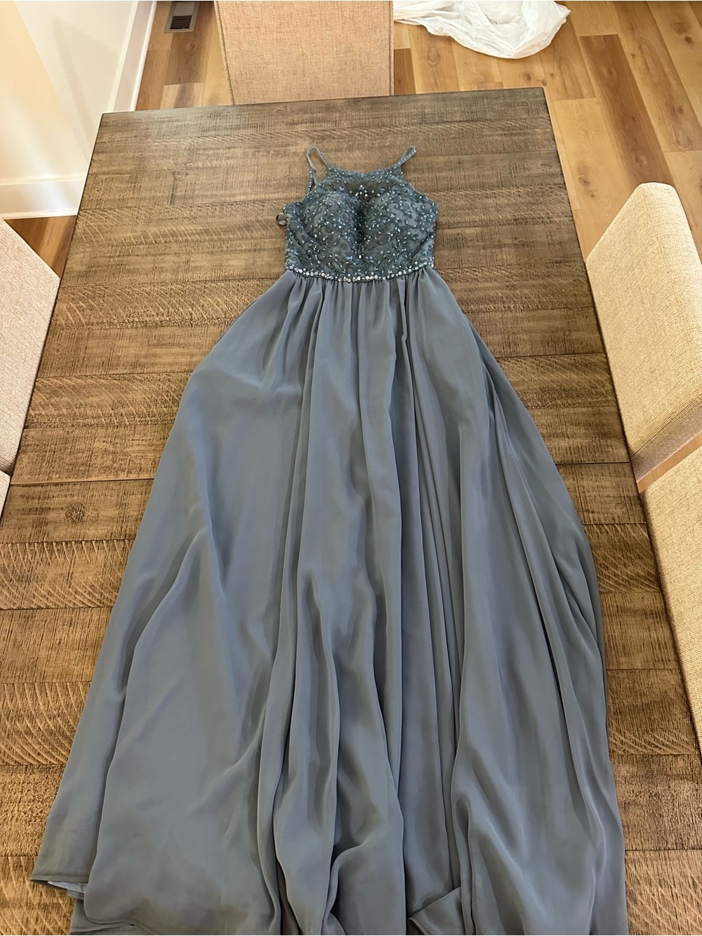 Mori Lee Blue Beaded Chiffon A-Line Wedding Dress